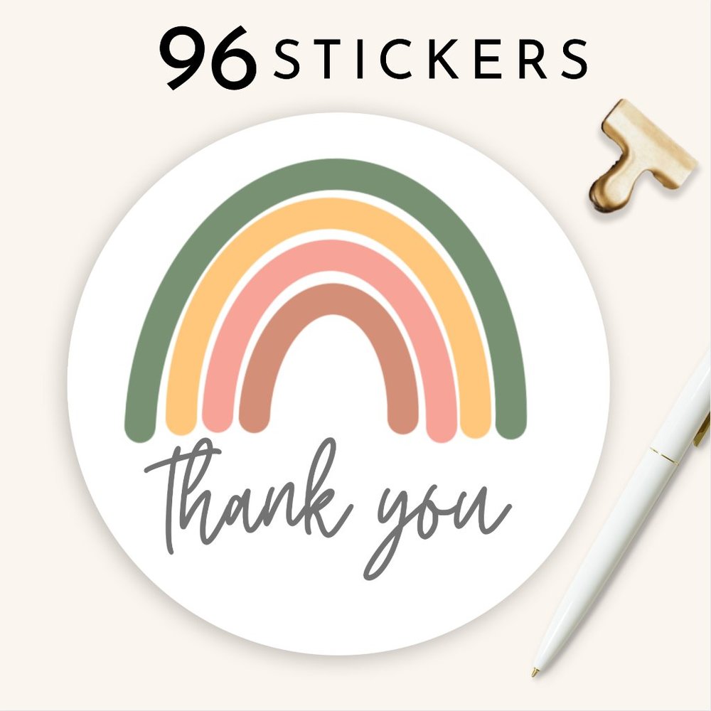96 Bohemian Organic Rainbow Thank You Stickers